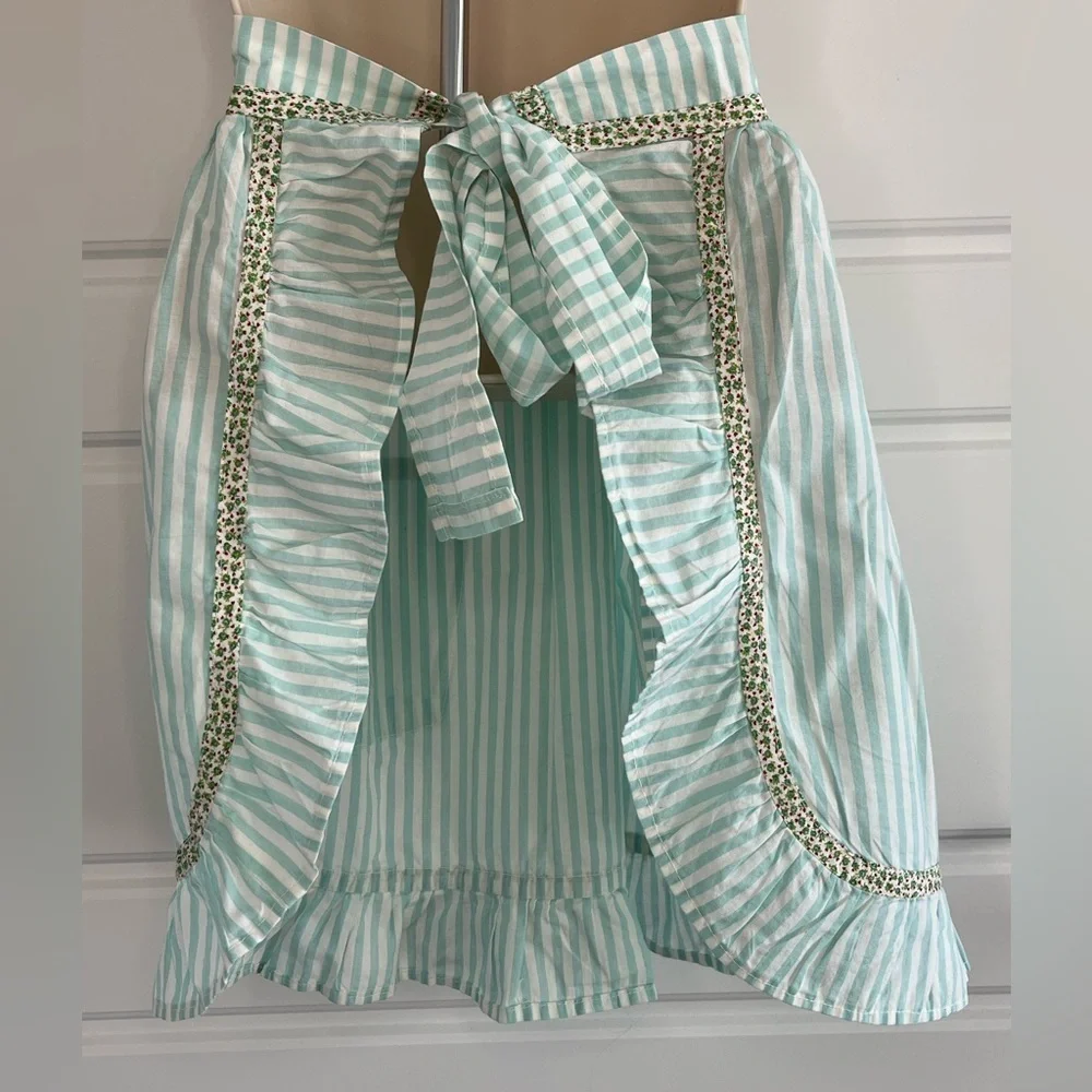 Vintage Handmade 1/2 Apron Mixed Print Whimsical Striped Floral